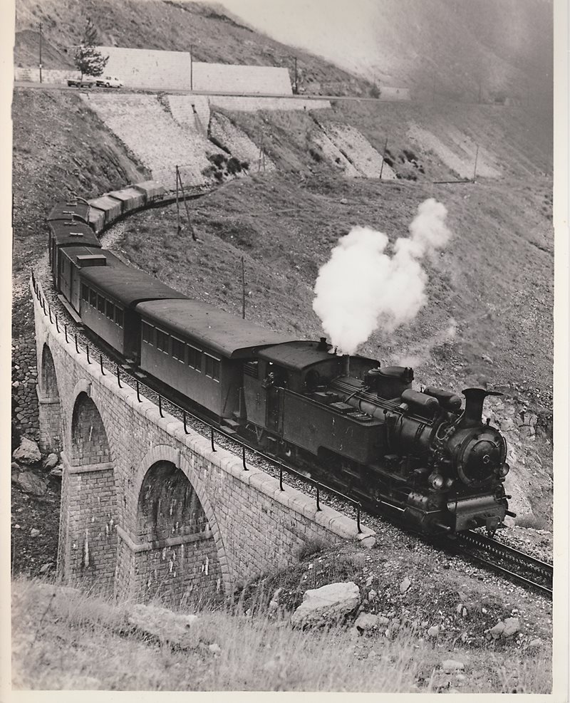 Beiruit-Lebanon Train line This photo from the 1960s shows a train descending the eastern side of Mount Lebanon, crossing the stone arches of the Khan Murad bridge, which was destroyed in the 1970s during the Lebanese Civil War. To cross the mountains, the narrow-gauge engines gripped a toothed rail, visible in front of the engine in between the tracks.