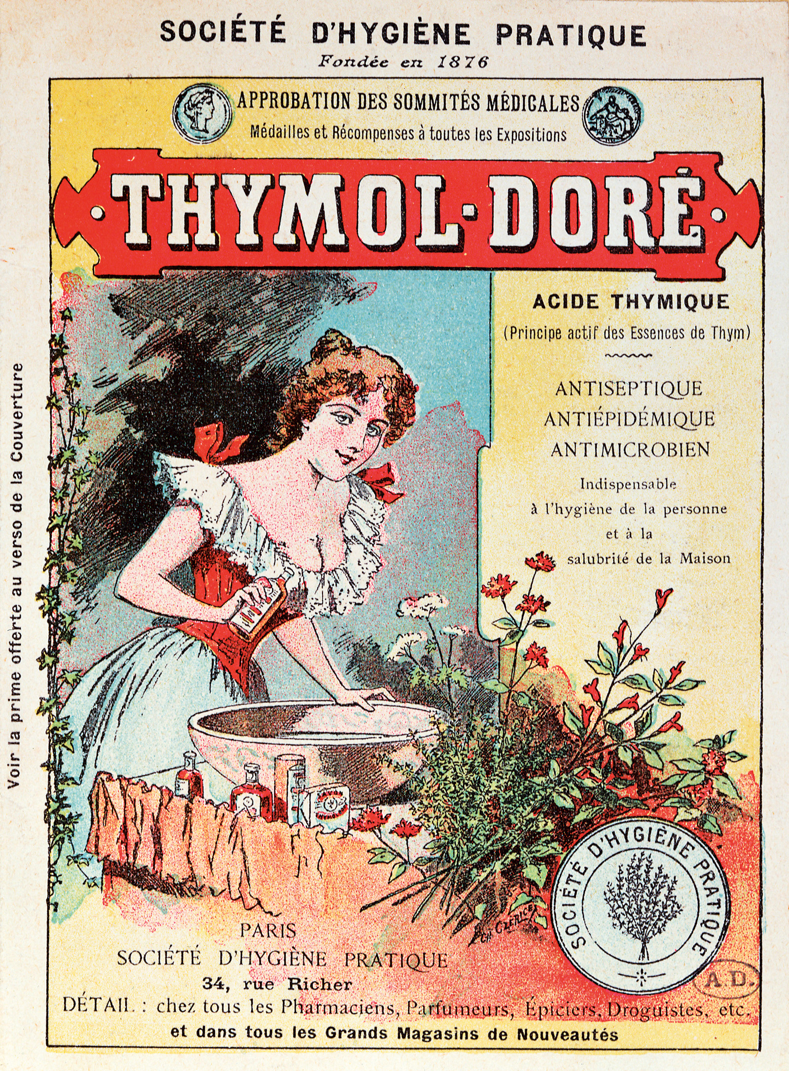 This French advertisement marketed thyme-based essential oil for health in 1908.